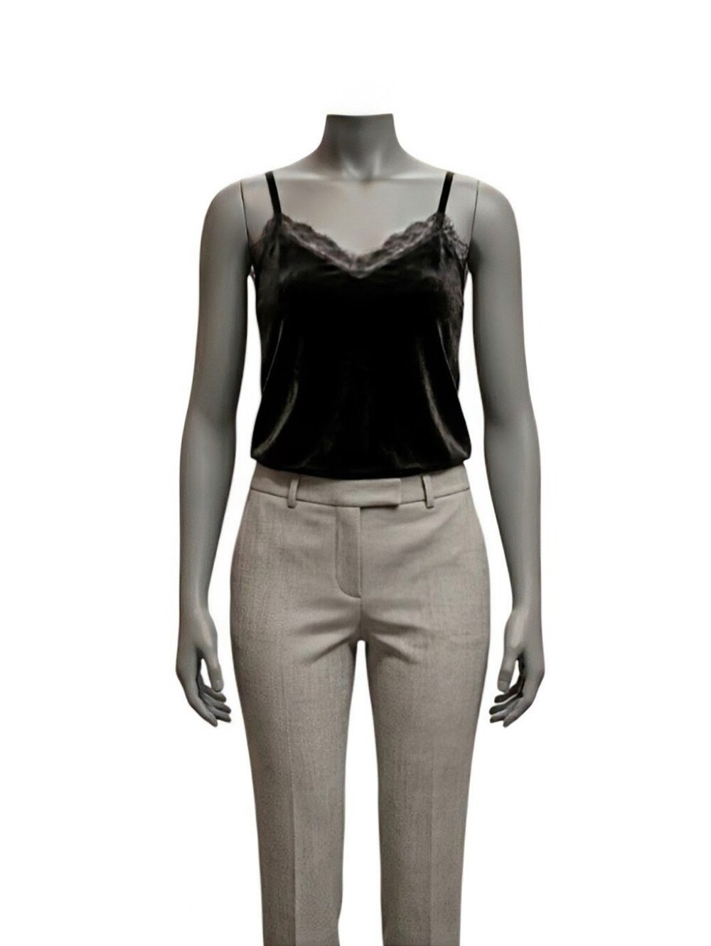 NEW Dex Jet Black Velvet Camisole with Lace Trim